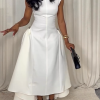 Ladies' Round Neck Solid Color Elegant Temperament Dress