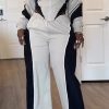 Ladies Lapel Contrast Color Jacket + Pants Casual Suit